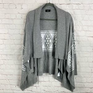 VICI Wool Blend Gray Southwestern Aztec Open Draped Waterfall Cardigan